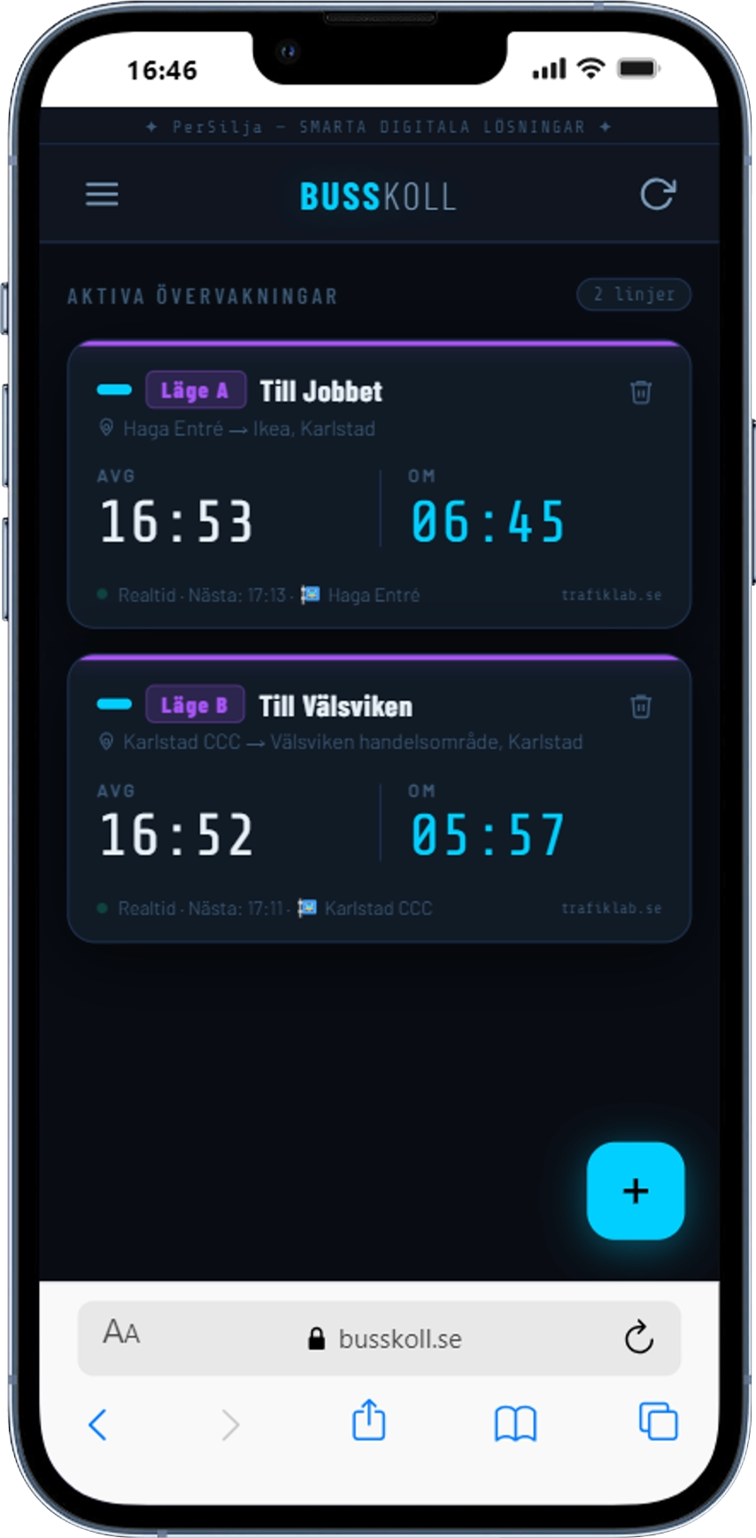 BussKoll app på iPhone